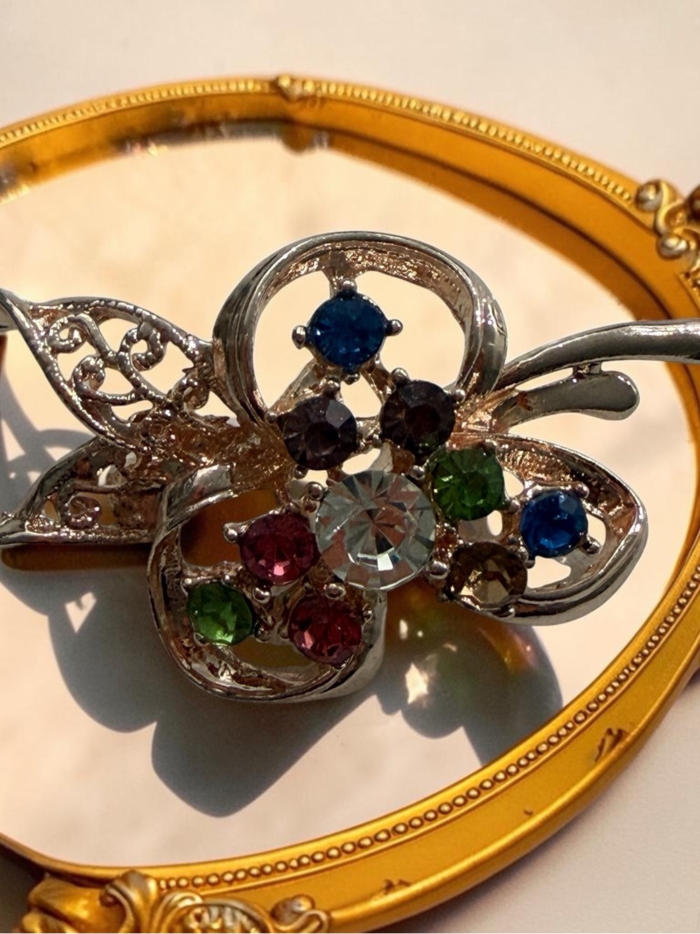 Multicolor Crystal Flower Brooch